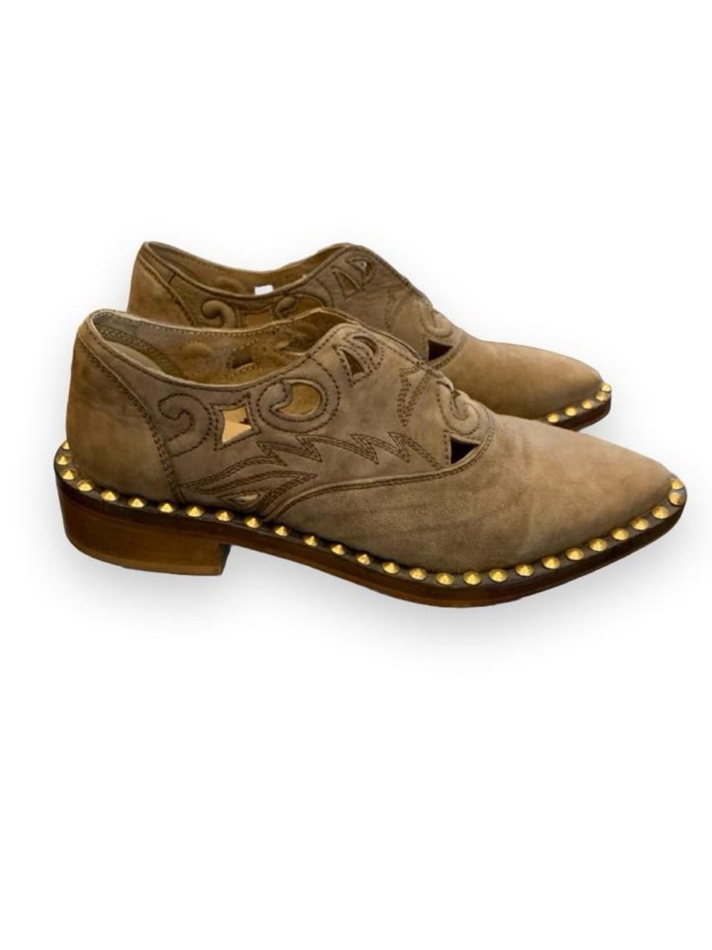 Studded Suede Cutout Slip-On Flats - Taupe